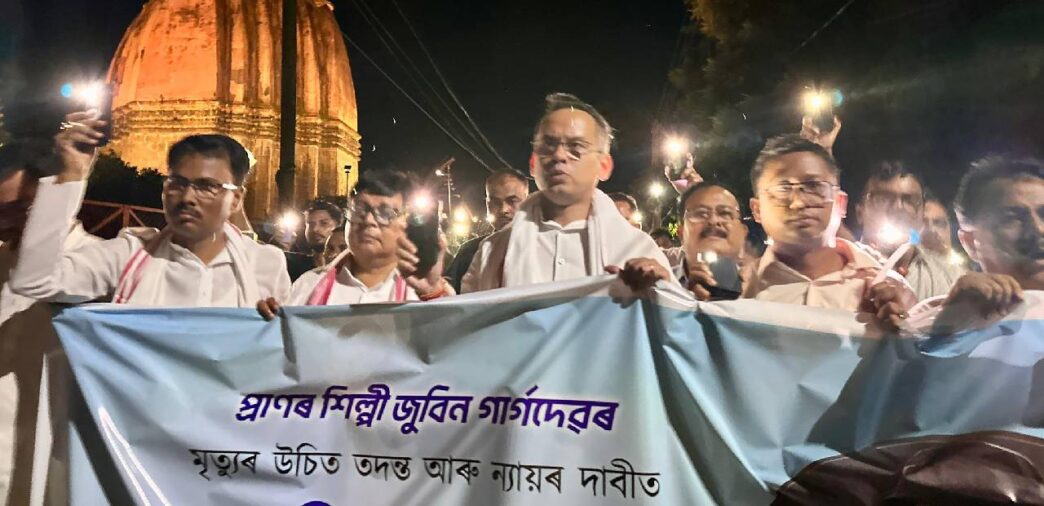 Congress holds candlelight march in Sivasagar, demands justice for Zubeen Garg