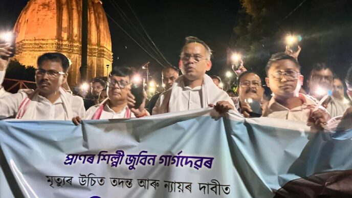 Congress holds candlelight march in Sivasagar, demands justice for Zubeen Garg