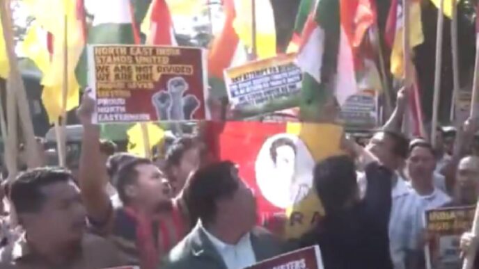 Youth TIPRA Federation stages protest outside Bangladesh mission in Agartala