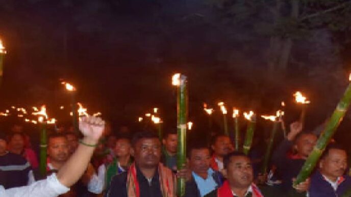 Rabha bodies hold torchlight rally in Goalpara demanding Sixth Schedule status