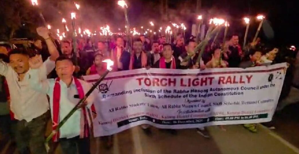 Boko witnesses massive torch rally as Rabha bodies renew Sixth Schedule demand